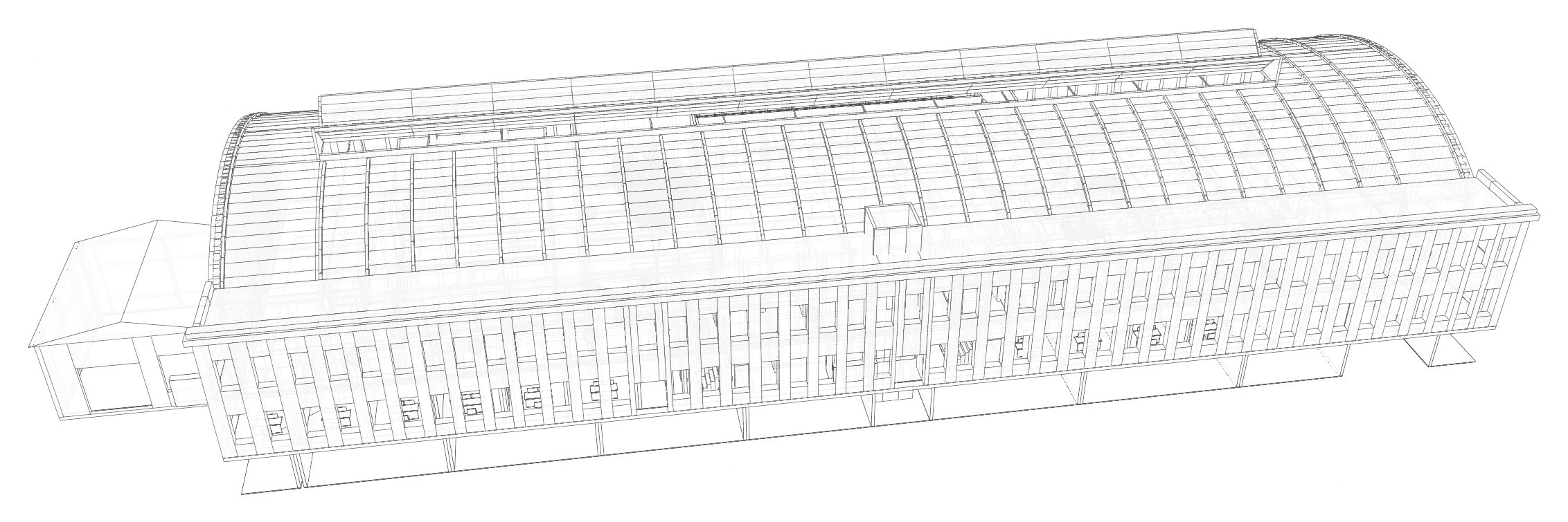 Architectural concept drawing of the arched-roof Kharkhorum Studio campus